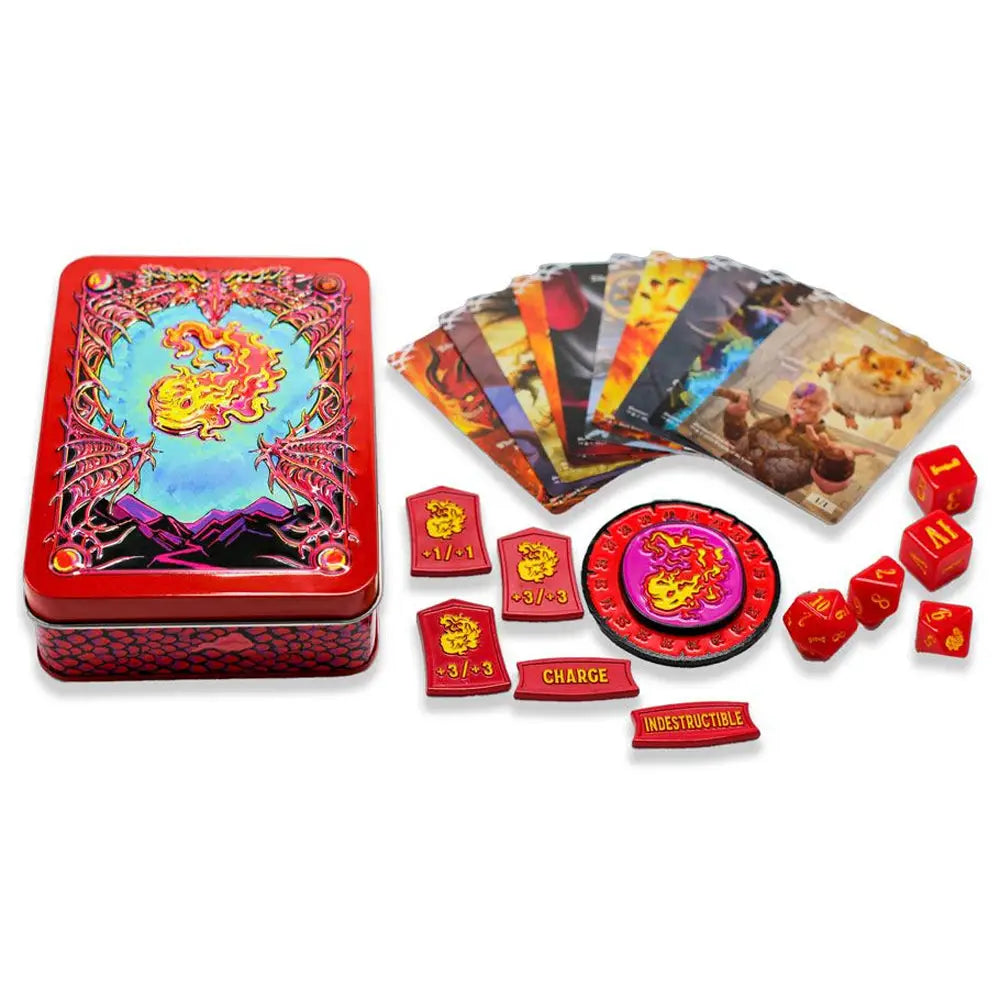Red dragon-themed card game mana token set from Beadle & Grimm’s Mana Token Sets