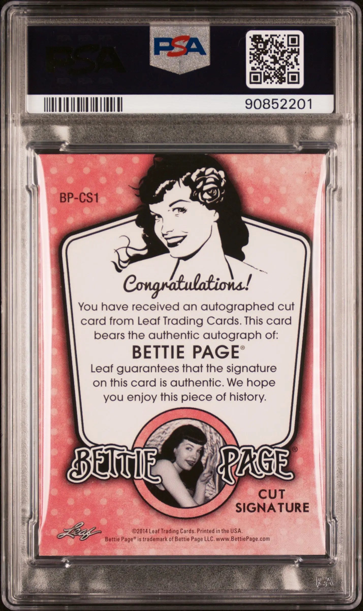 Bettie Page 2014 Leaf Bettie Page Collection Auto PSA Auth Auto 10 - Non-Sports Card Single