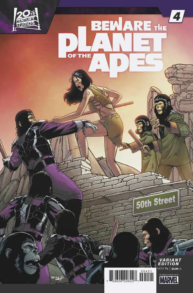 Comic book cover of Beware the Planet of the Apes #4 with apes on stone ruins for trading cards