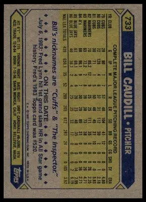 Bill Caudill 1987 Topps #733 Toronto Blue Jays - Baseball Card Single