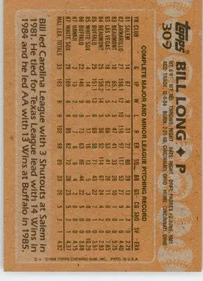 Bill Long - 1988 Topps - #309 - RC Baseball - Baseball Card Single