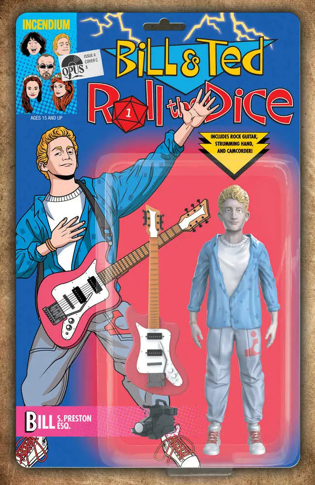 Bill & Ted Action Figure packaging with guitar accessory, ideal for collectors of trading cards