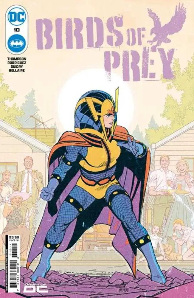 Superhero in blue and gold armor with purple cape on Birds Of Prey #10 trading card