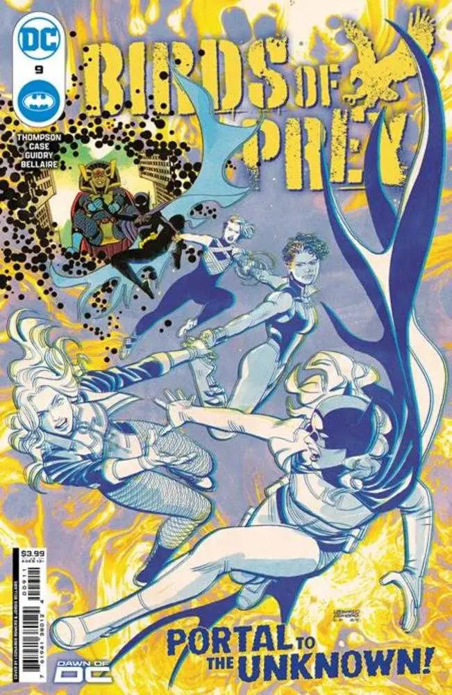 Comic book cover for Birds of Prey #9 with dynamic action in yellow and blue colors