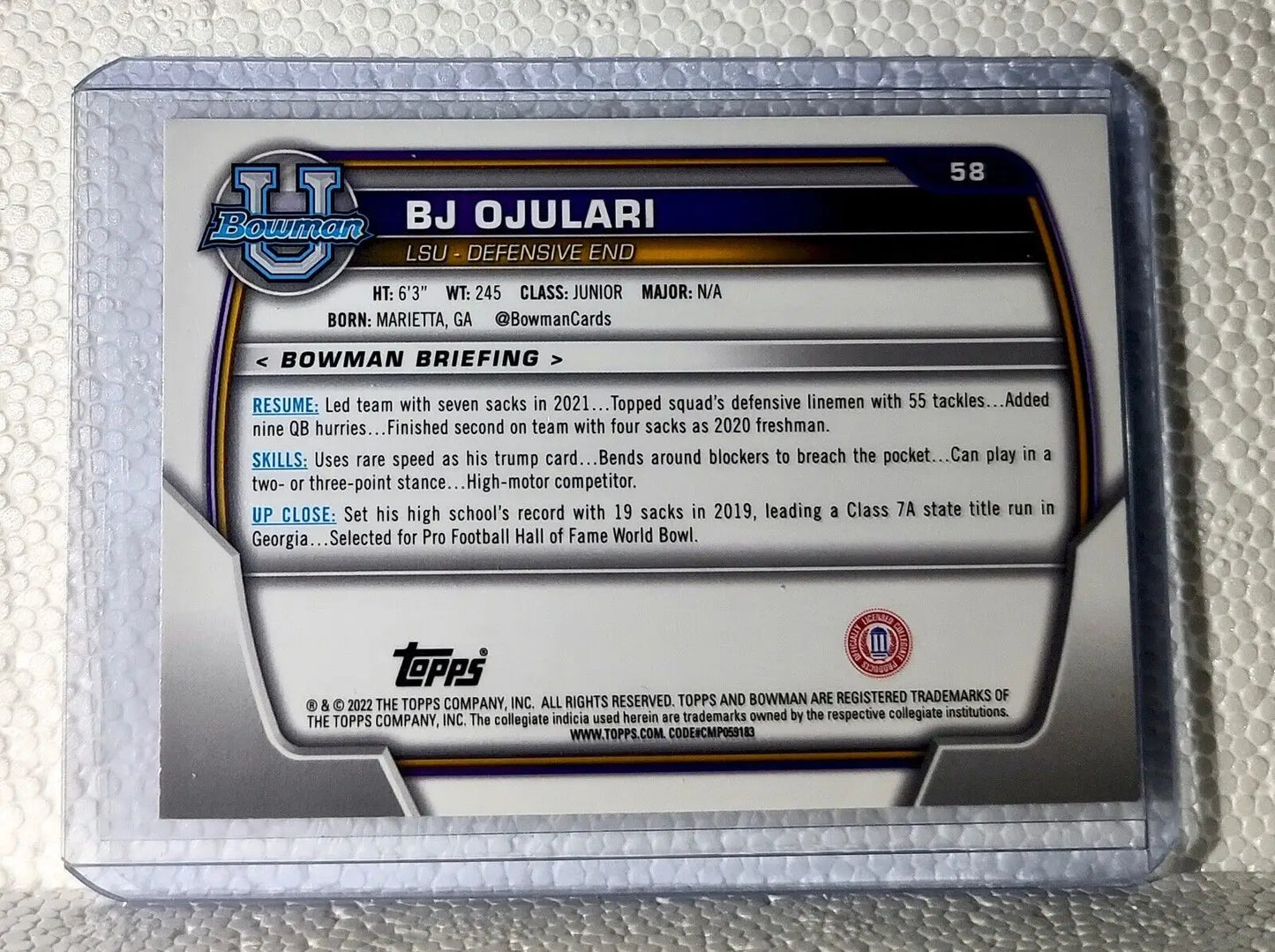 BJ Ojulari 2022 Topps 1st Bowman U Football #58 Pink Refractor Card LSU