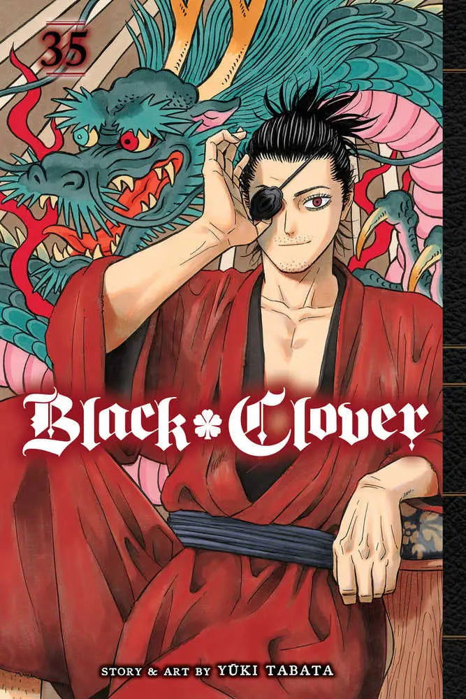 Manga cover of Black Clover Volume 35 with a character in red robe and fierce dragon