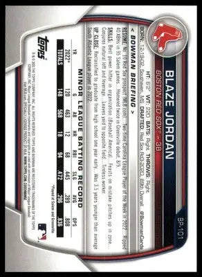 Blaze Jordan 2023 Bowman Prospects #BP-101 Boston Red Sox - Baseball Card Single