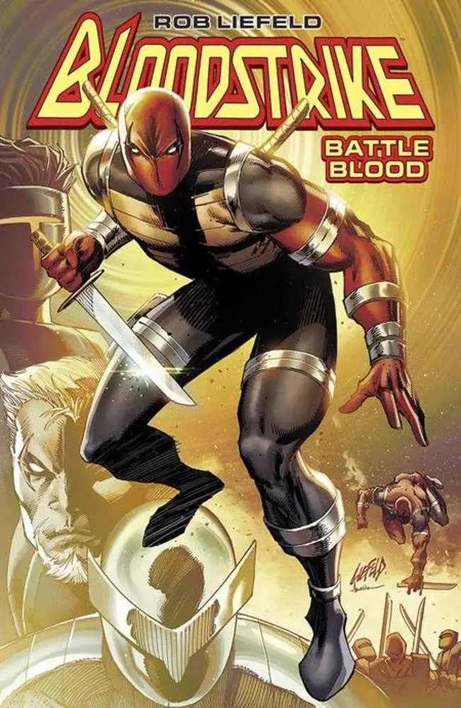 Superhero in red and black costume striking action pose for Bloodstrike TPB Battle Blood Book 1
