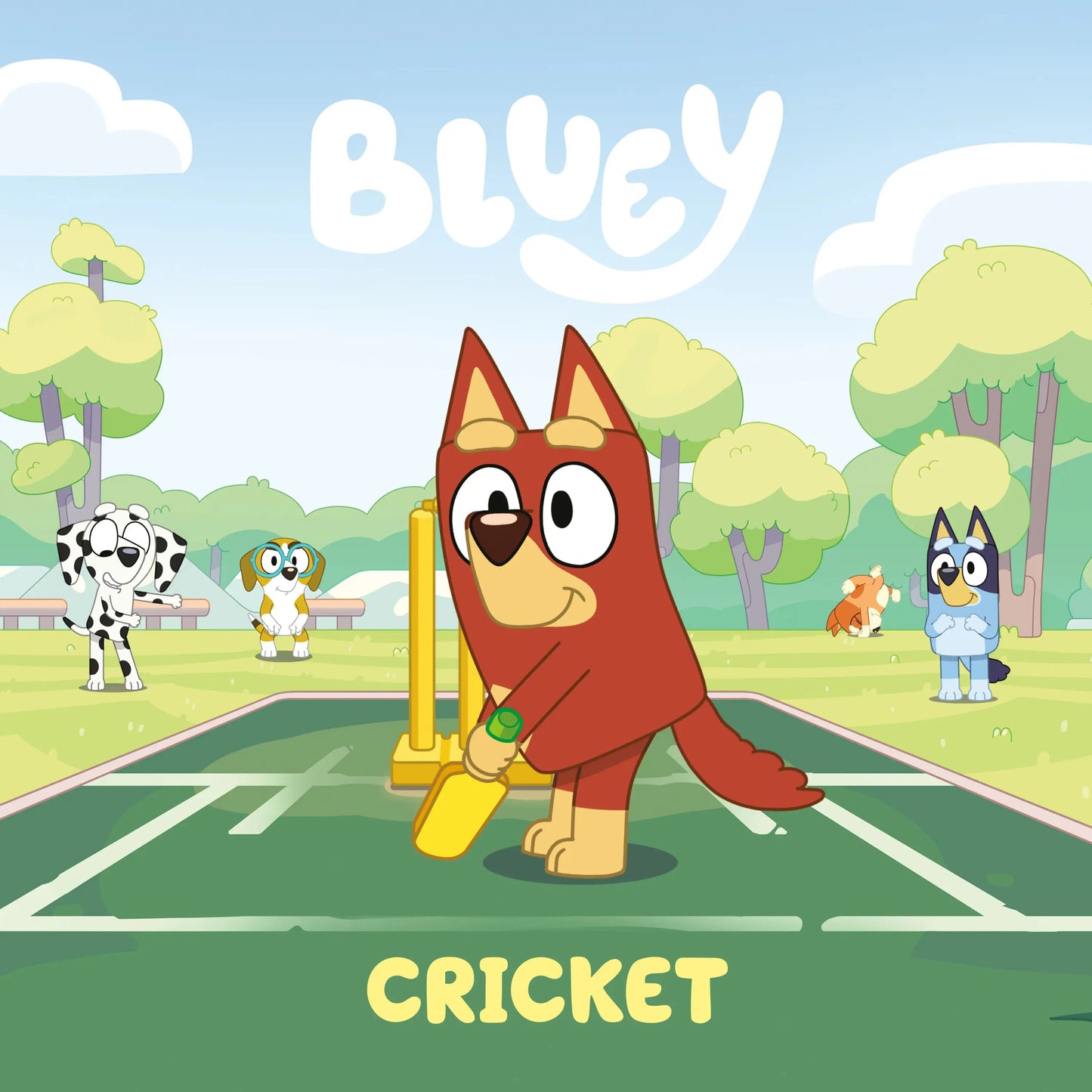 Bluey cartoon cricket scene from Bluey Cricket product in vibrant colors