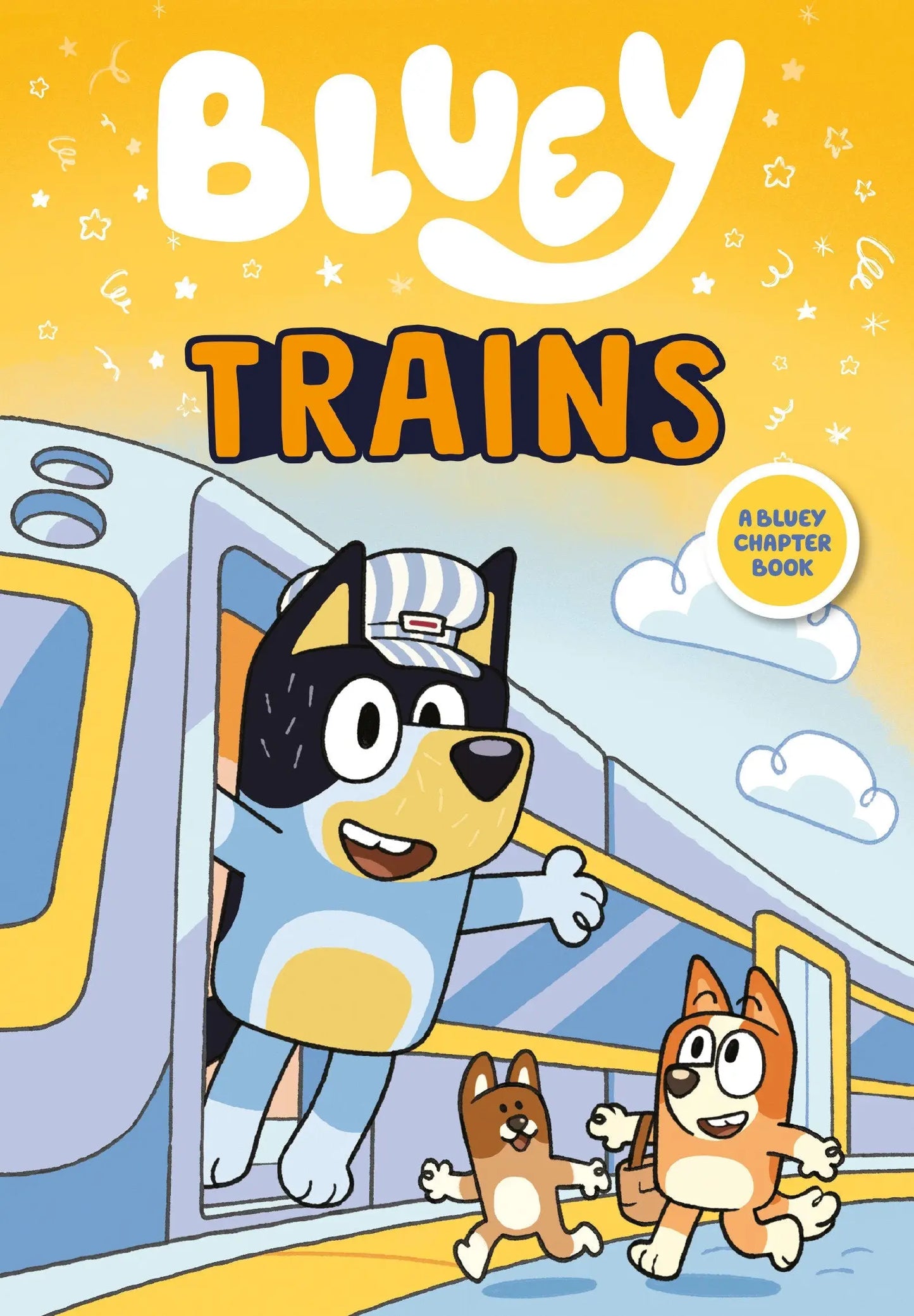 Bluey Trains book cover featuring Play Trains chapter book for young readers