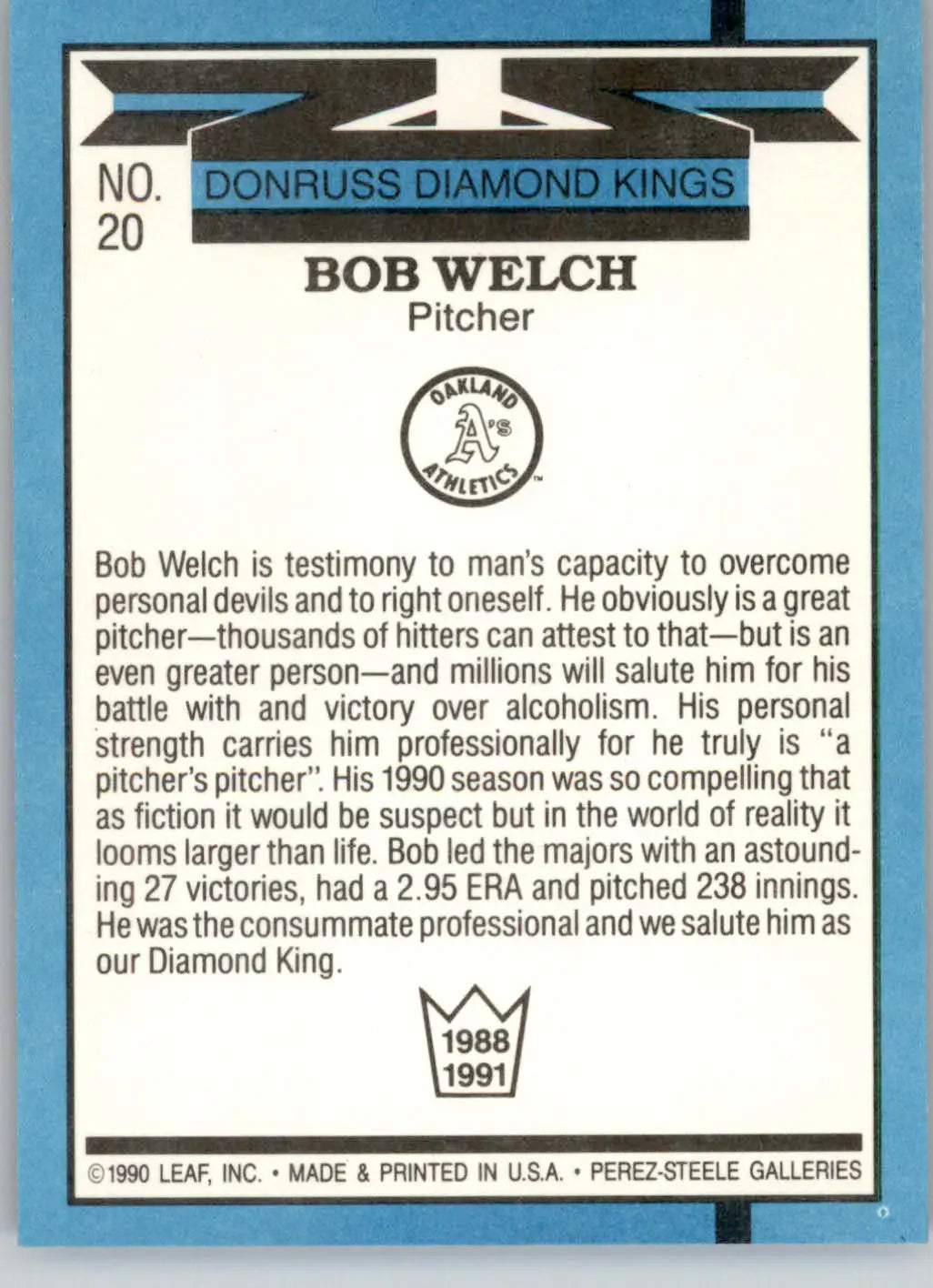 Bob Welch - 1991 Donruss - #20 - Baseball - Baseball Card Single