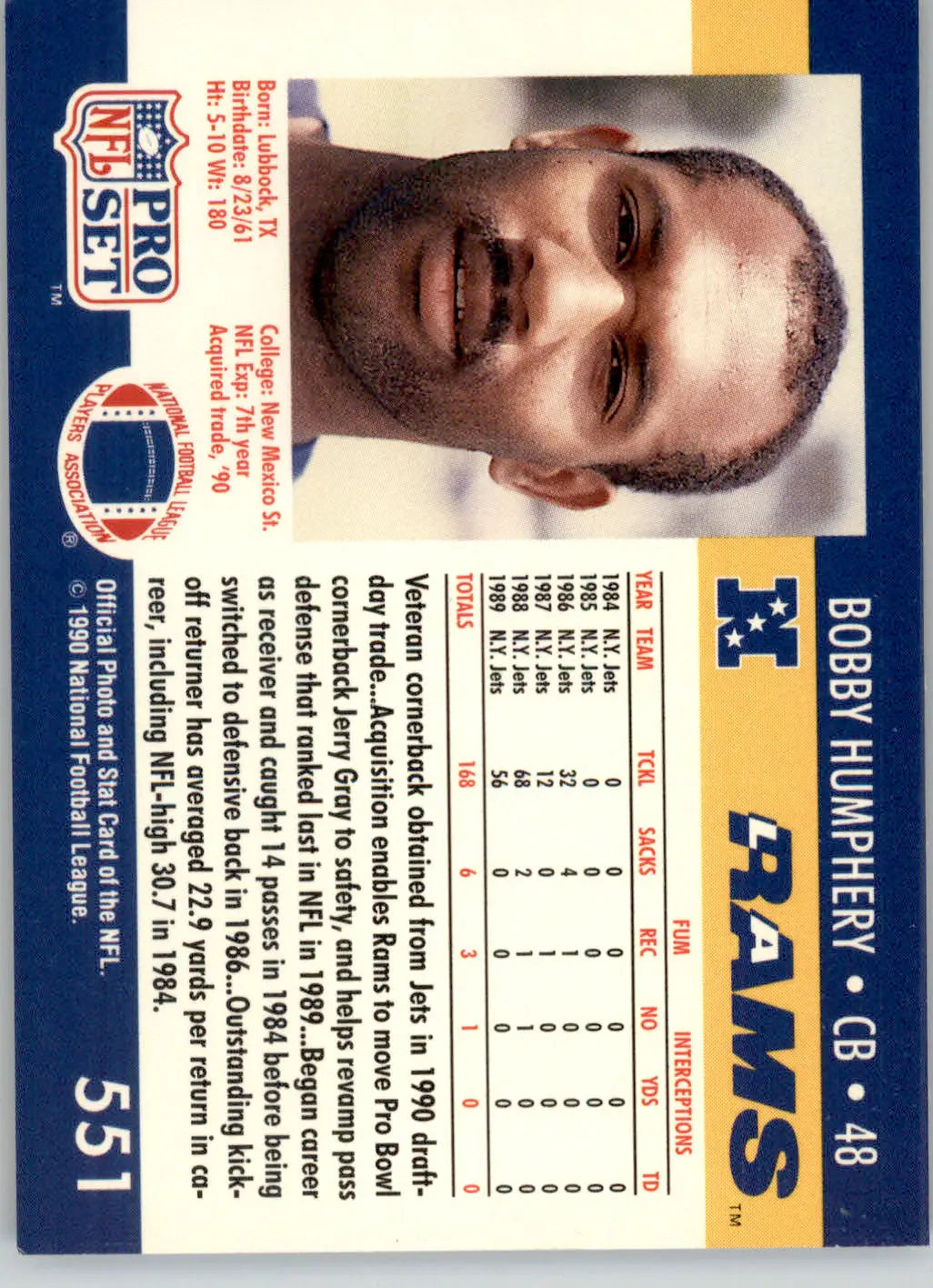 Bobby Humphery - 1990 Pro Set - #551 - Football - Football Card Single