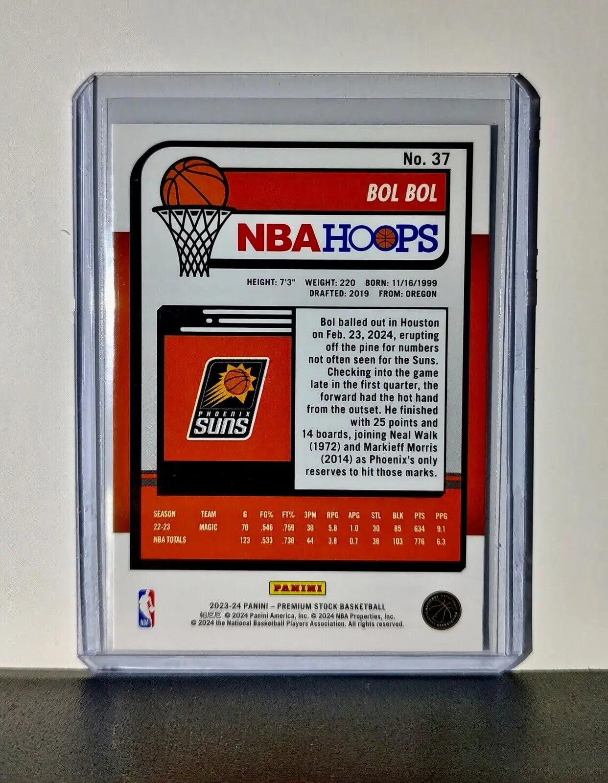 Bol Bol 2023-24 Panini Premium Stock NBA Hoops #37 Card Phoenix Suns - Basketball Card Single