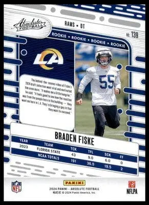 Braden Fiske 2024 Panini Absolute Green #139 Los Angeles Rams