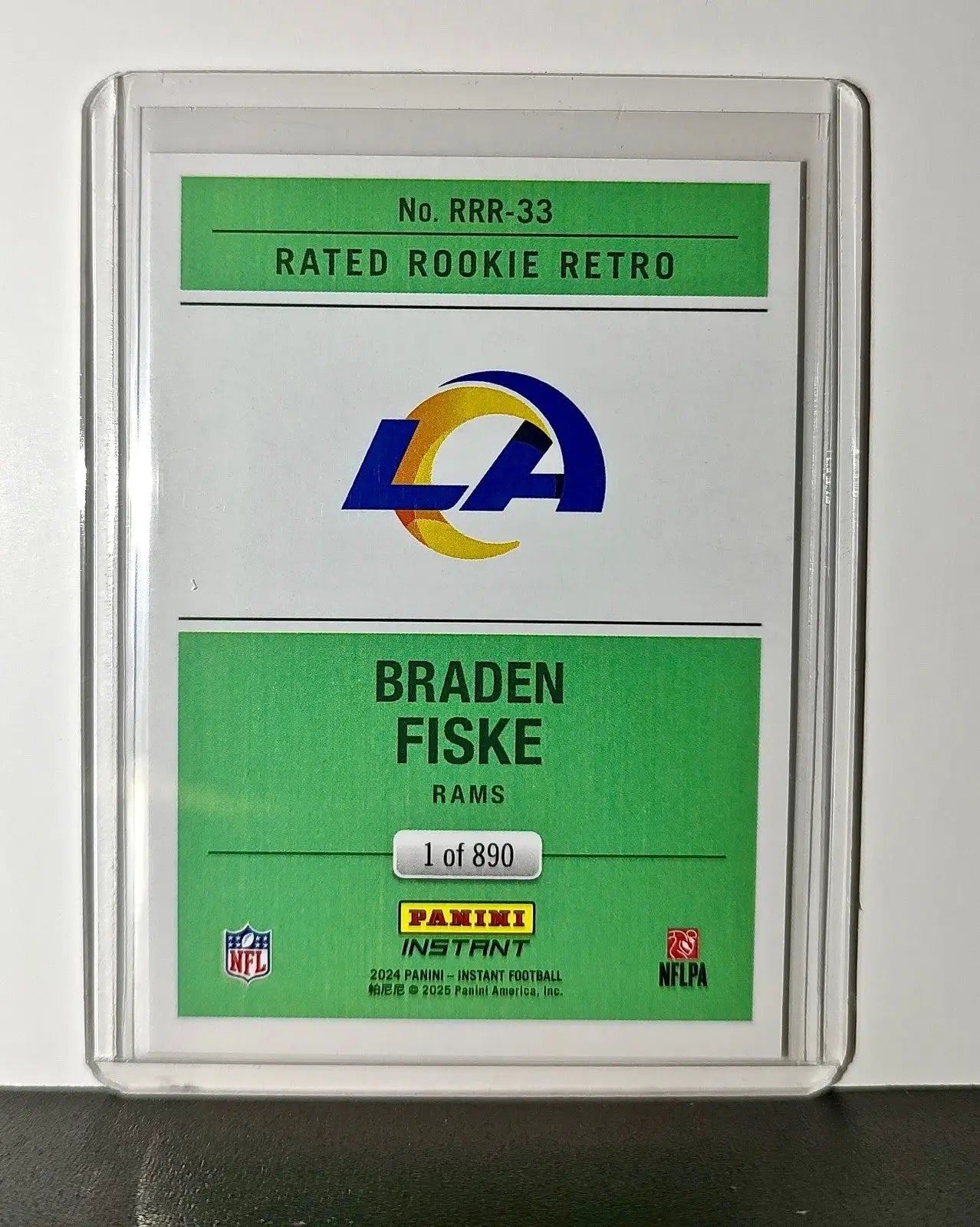 Braden Fiske Rookie 2024 Panini Rated Rookie Retro NFL #33 Card LA Rams 1 of 890 - Football Card Single