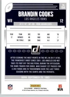 Brandin Cooks - 2018 Donruss - #184 - Football - Football Card Single