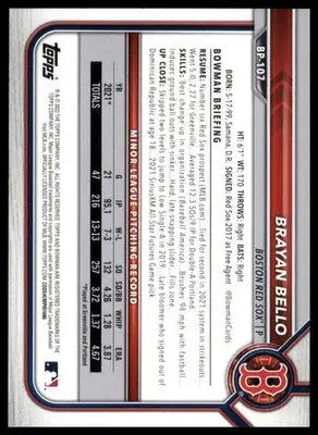 Brayan Bello 2022 Bowman Prospects #BP-107 Boston Red Sox - Baseball Card Single