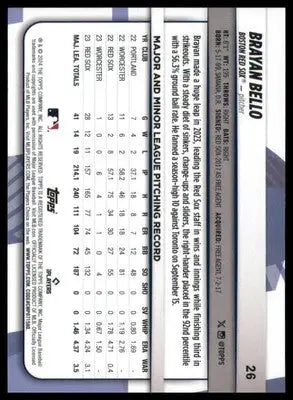 Brayan Bello 2024 Topps Big League #26 Boston Red Sox - Baseball Card Single