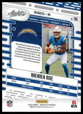Brenden Rice Rookie 2024 Panini Absolute Retail #199 Los Angeles Chargers