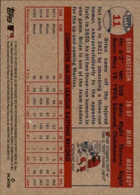 Brian Anderson 2021 Topps Archives #11 Miami Marlins - Baseball Card Single