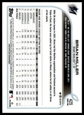 Brian Miller Rookie 2022 Topps #425 Miami Marlins - Baseball Card Single
