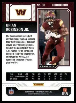 Brian Robinson Jr. 2023 Panini Contenders #98 Washington Commanders