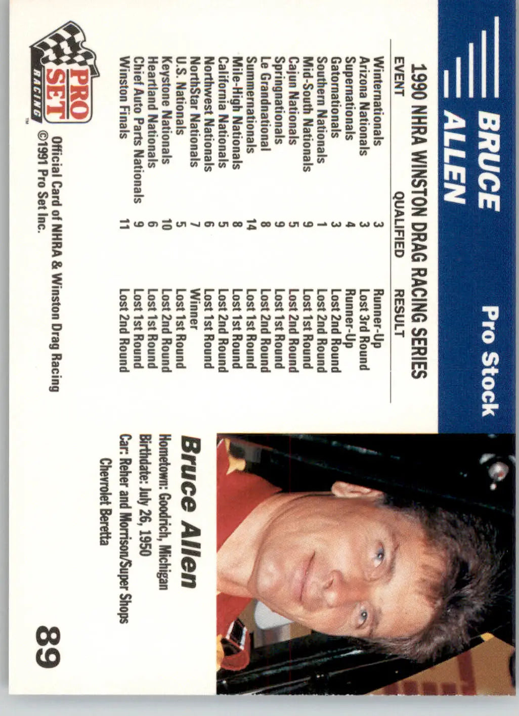 Bruce Allen’s Car - 1991 Pro Set NHRA - #89 - Racing - Racing Card Single