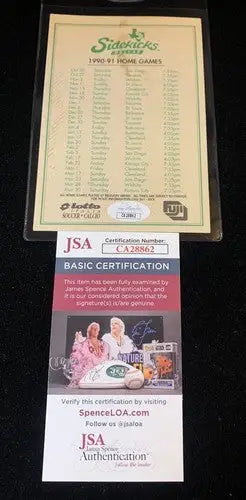 BRUND FERRETTI 1990-91 Dallas Sidekicks Soccer 5x7 Post Card Schedule JSA Auto - Sports Memorabilia