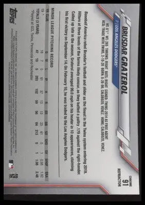 Brusdar Graterol Rookie 2020 Topps Chrome Refractor #91 Los Angeles Dodgers - Baseball Card Single