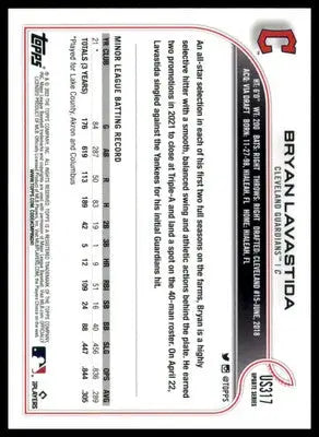 Bryan Lavastida Rookie 2022 Topps Update #US317 Cleveland Guardians - Baseball Card Single