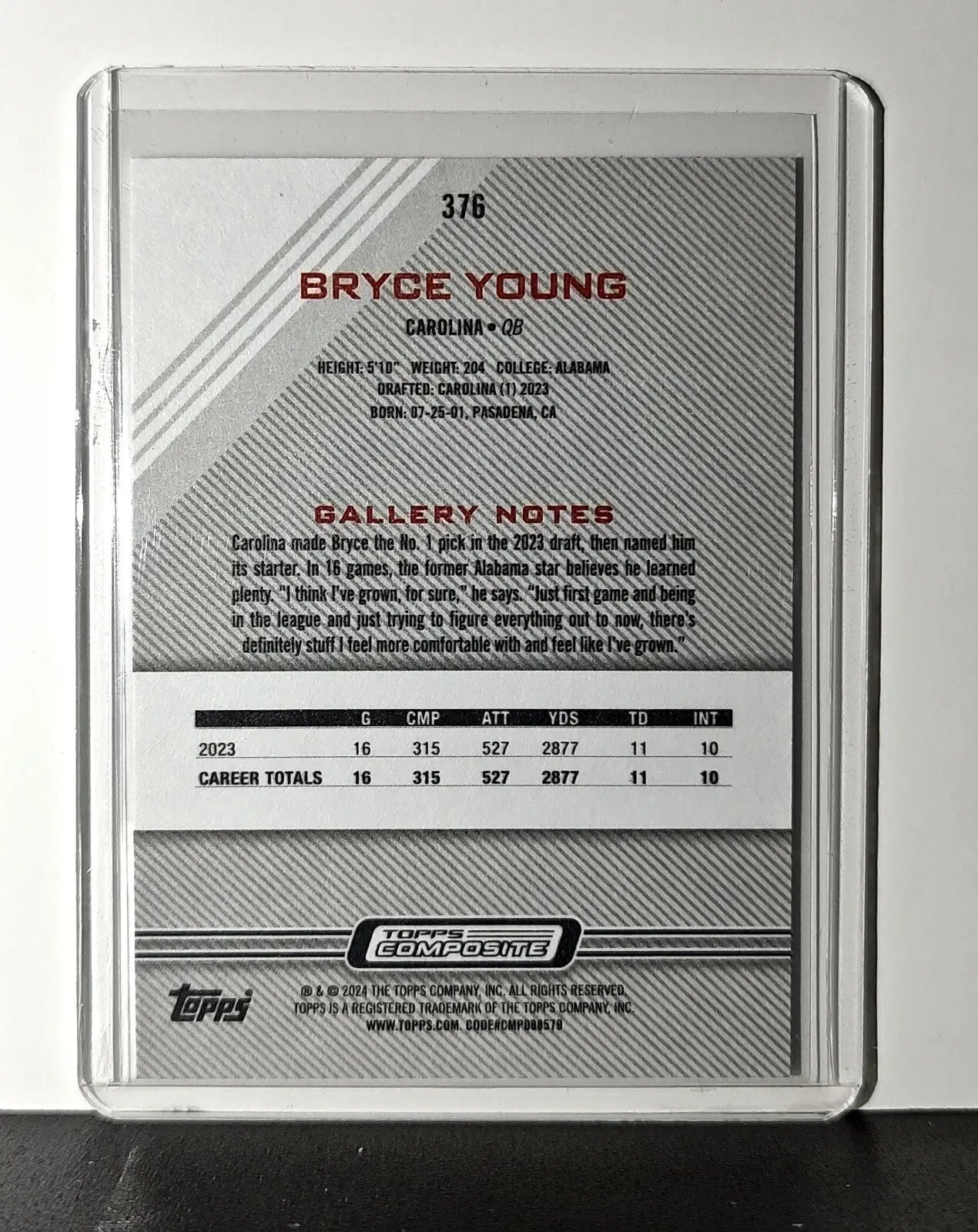 Bryce Young Rookie 2023 Topps Gallery NFL #376 Card Carolina Panthers - Football Card Single