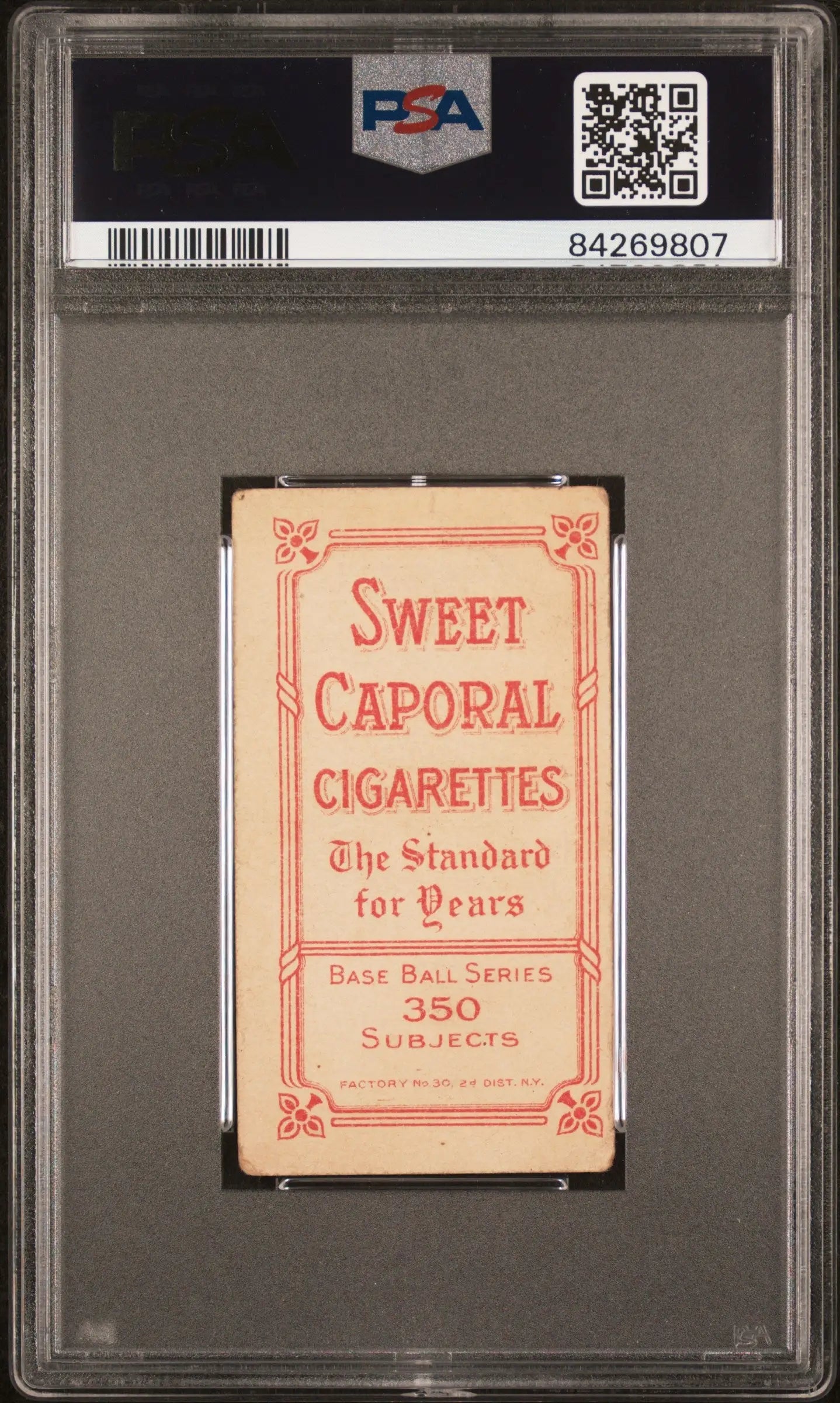 PSA-graded Bunk Congalton 1909-11 T206 Sweet Caporal cigarette card with red text