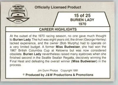 Burien Lady - 1970 - 1991 APBA Thunder on the Water - #15 - Racing - Racing Card Single