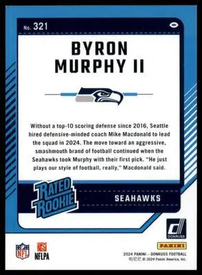 Byron Murphy II Rookie 2024 Donruss #321 Seattle Seahawks