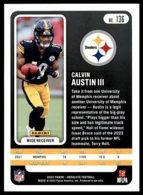 Calvin Austin III Rookie 2022 Panini Absolute Retail #136 Pittsburgh Steelers - Football Card Single