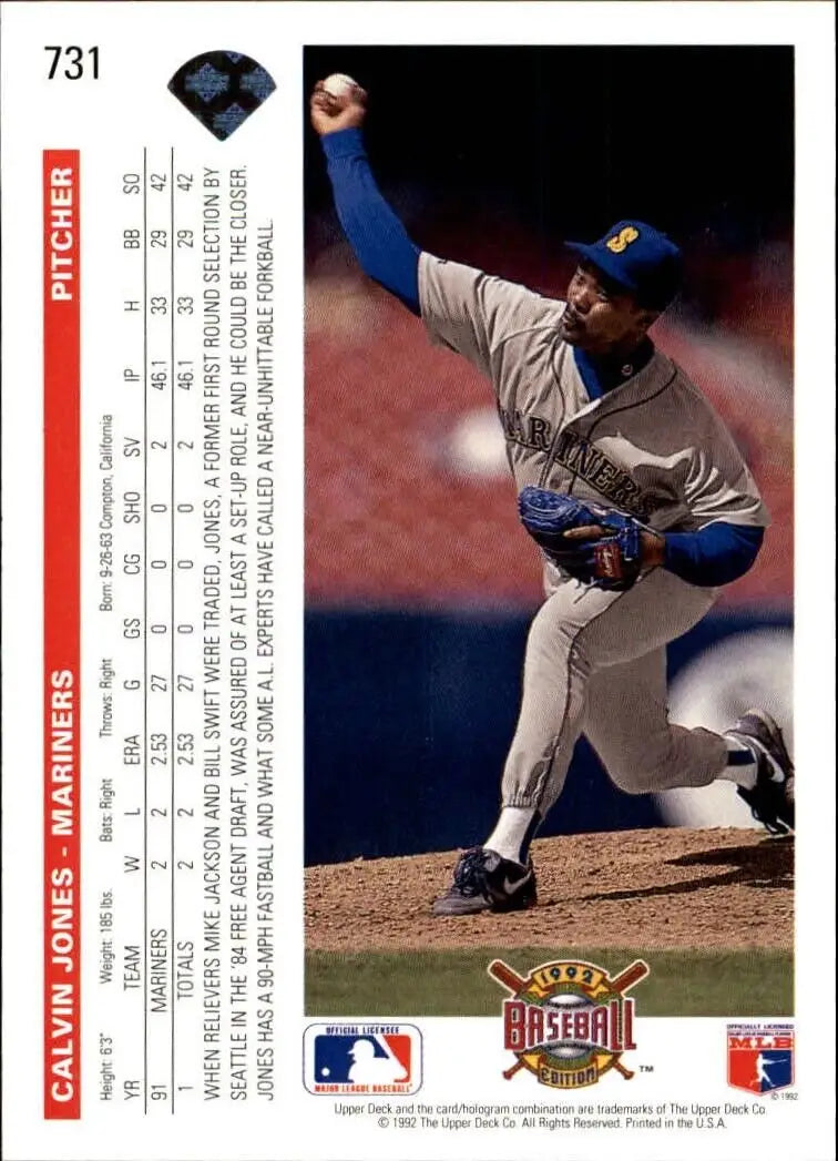 Calvin Jones 1992 Upper Deck MLB #731 Baseball Card Seattle Mariners - Baseball Card Single
