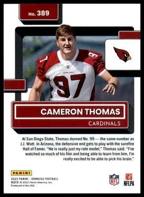 Cameron Thomas Rookie 2022 Donruss #389 Arizona Cardinals - Football Card Single