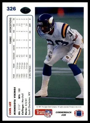 Carl Lee 1991 Upper Deck #326 Minnesota Vikings - Football Card Single