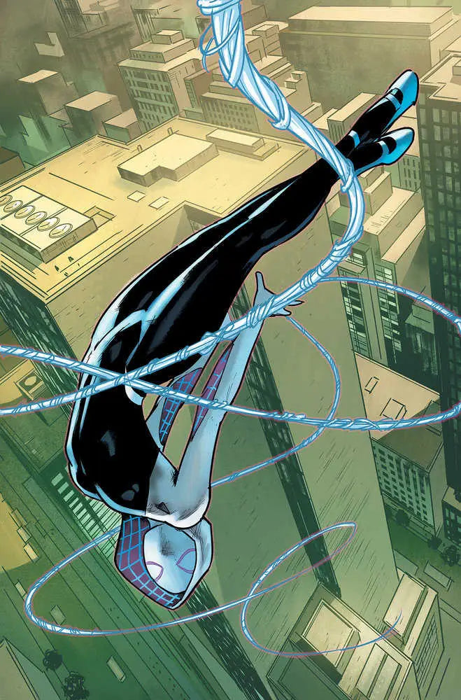 Superhero in black and white costume diving through blue energy in Carnage #5 variant