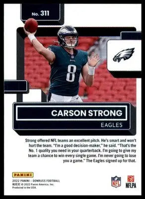 Carson Strong Rookie 2022 Donruss #311 Philadelphia Eagles - Football Card Single