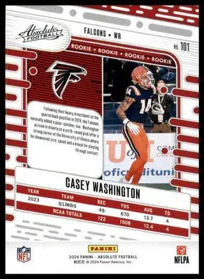 Casey Washington Rookie 2024 Panini Absolute Retail #101 Atlanta Falcons - Football Card Single