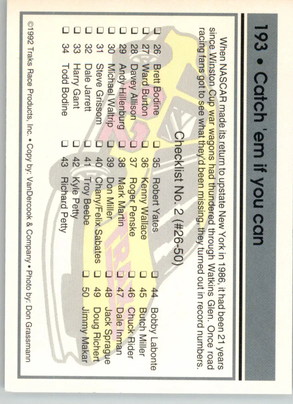 Catch ’em if you can - 1992 Traks - #193 - Racing - Racing Card Single