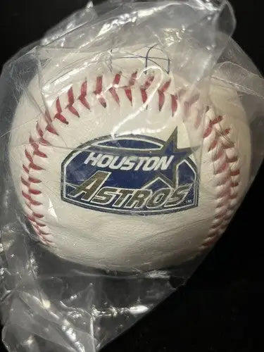 Houston Astros baseball in plastic wrap with Challenger Center Neil Armstrong facsimile signed promo