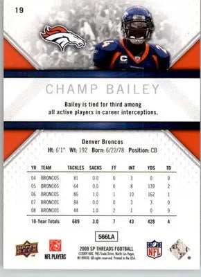 Champ Bailey - 2009 SP Threads - #19 - Football - Football Card Single
