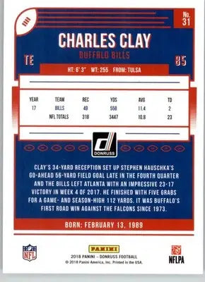 Charles Clay - 2018 Donruss - #31 - Football - Football Card Single