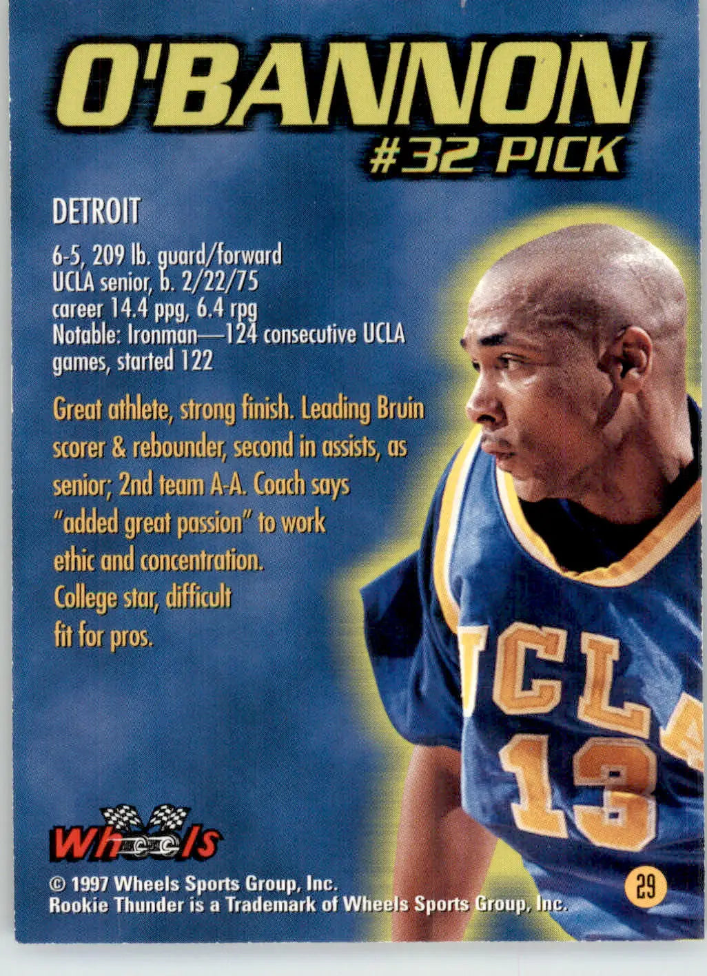 Charles O’Bannon - 1997 Wheels Rookie Thunder - #29 - Basketball - Basketball Card Single