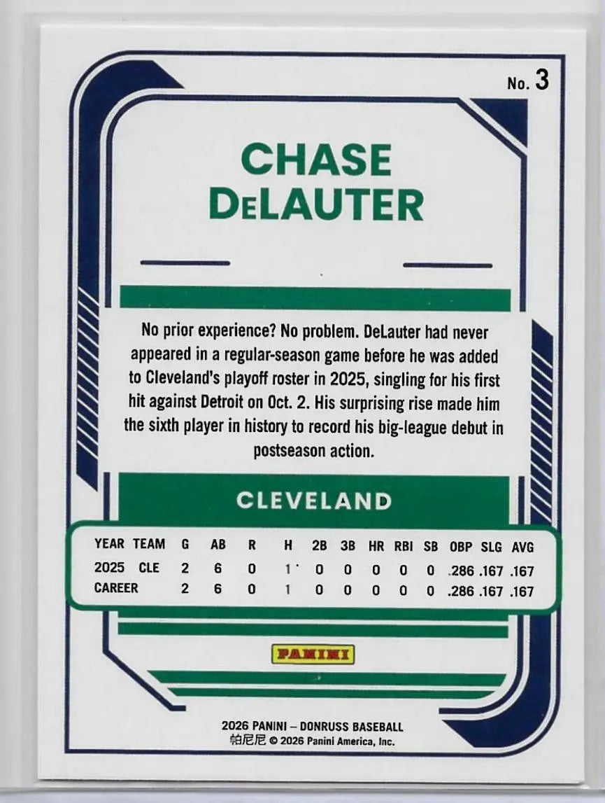 Chase DeLauter #3 2026 Panini Donruss (1420) - Baseball Card Single
