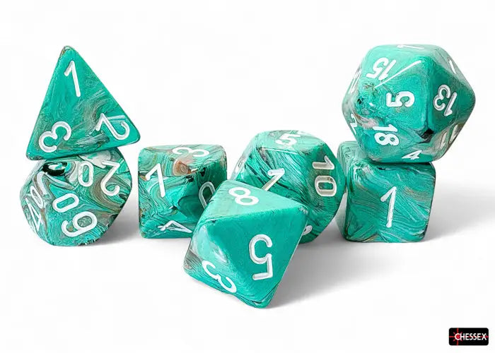 Chessex Mega-Hedral Dice 7-Die Set - Marble Oxi-Copper/white - Gaming Supplies - Dice