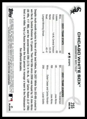 Chicago White Sox 2022 Topps #255 Chicago White Sox - Baseball Card Single