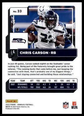 Chris Carson 2022 Donruss #33 Seattle Seahawks - Football Card Single